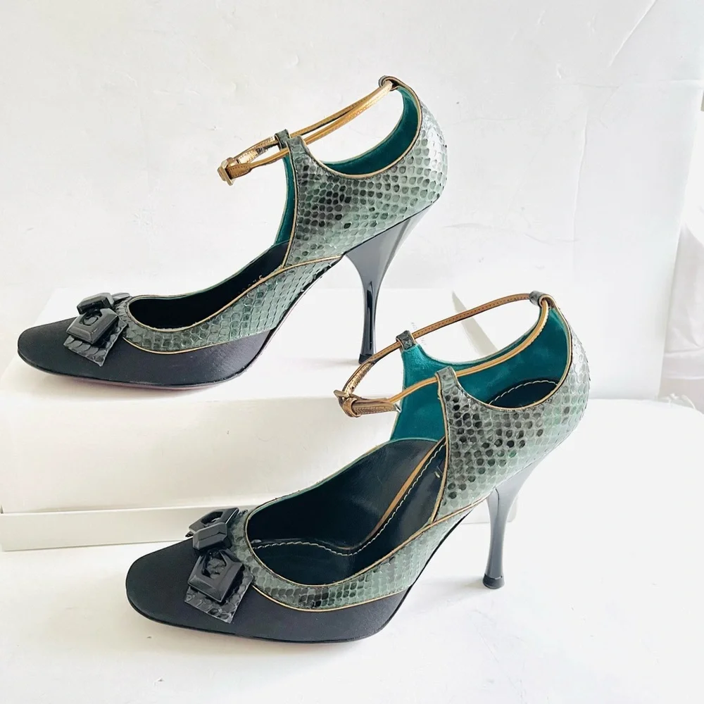 Louis Vuitton green python Mary Jane heels 37.5